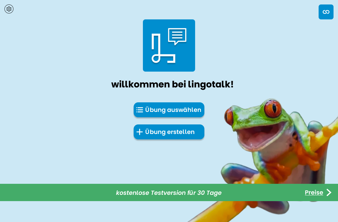 LingoTalk App – Startbildschirm mit Übungsauswahl